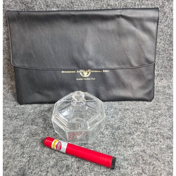 Swisher International Quarter Century Club Black Leatherette Pouch Crystal Jar - Picture 1 of 8